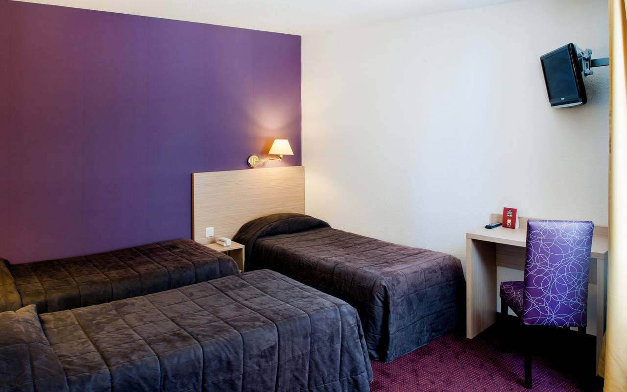 Bedroom with carpet, bed and breakfast in Lourdes, Hôtel Continental Lourdes